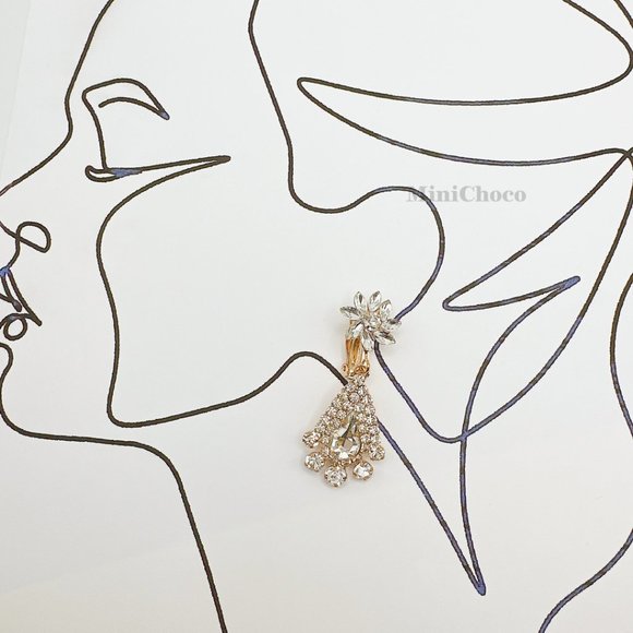 CLIP ON Flower Point Rhinestone Chandelier Bridal Earrings - Picture 9 of 9